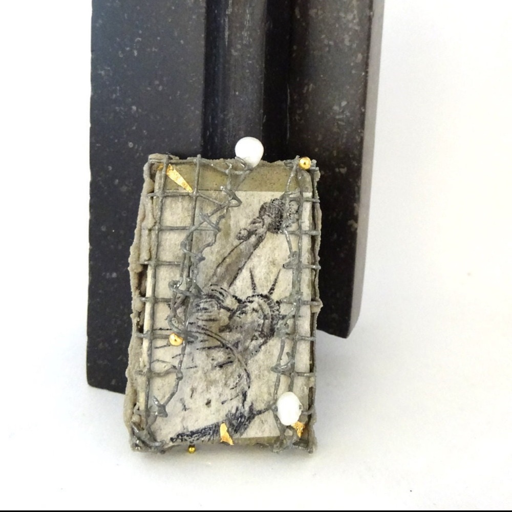 Concrete and gold artisan brooch